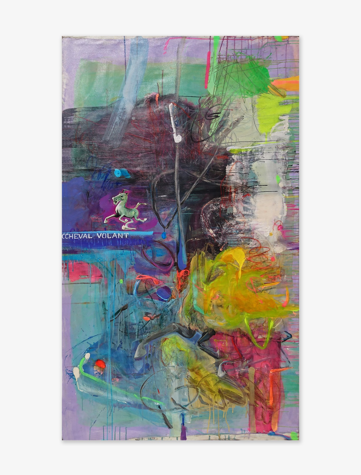 An abstract composition by Ella Helman, full of movement except for a copy-paste flying horse